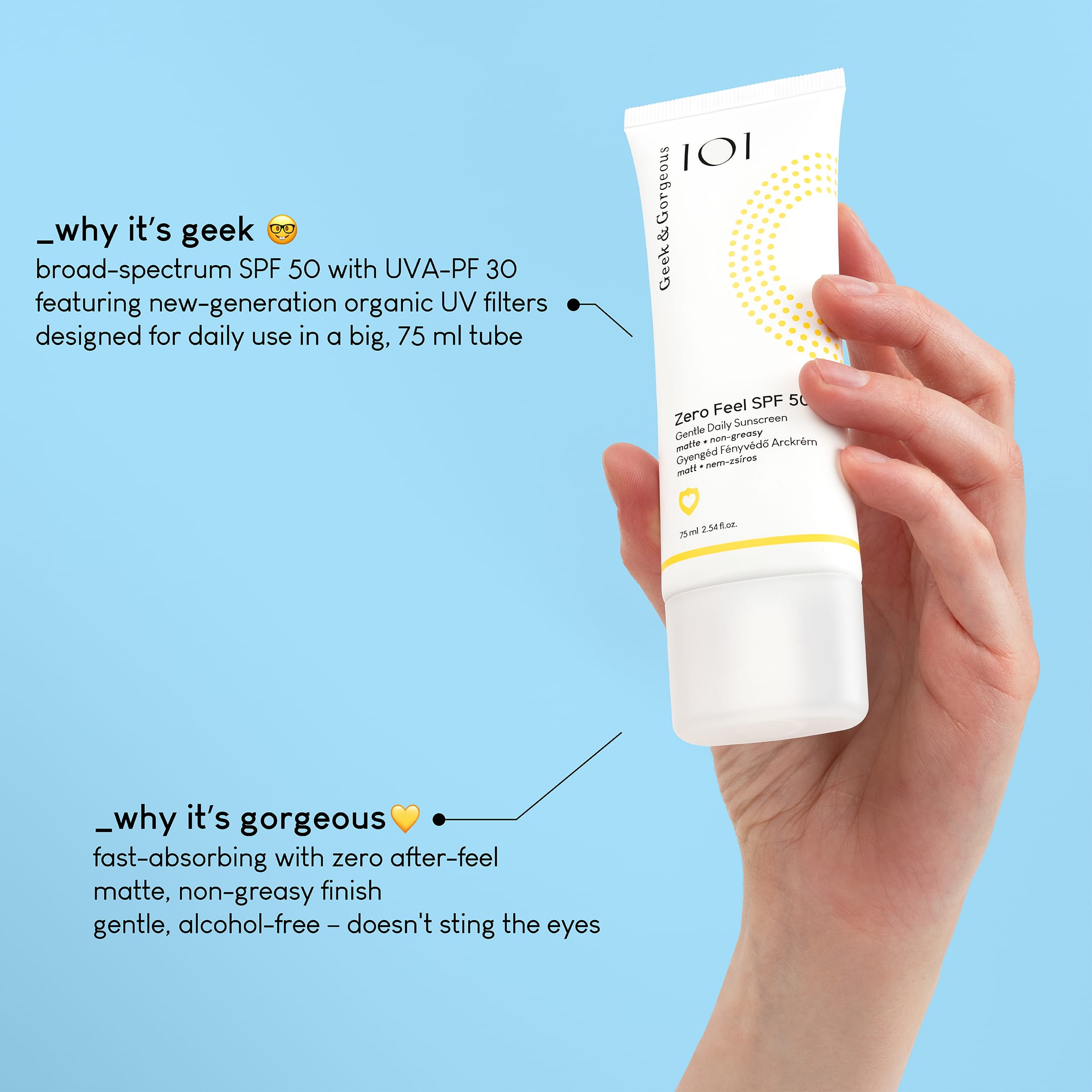 Geek & Gorgeus Zero Feel SPF 50 - Matte Invisible Daily Sunscreen