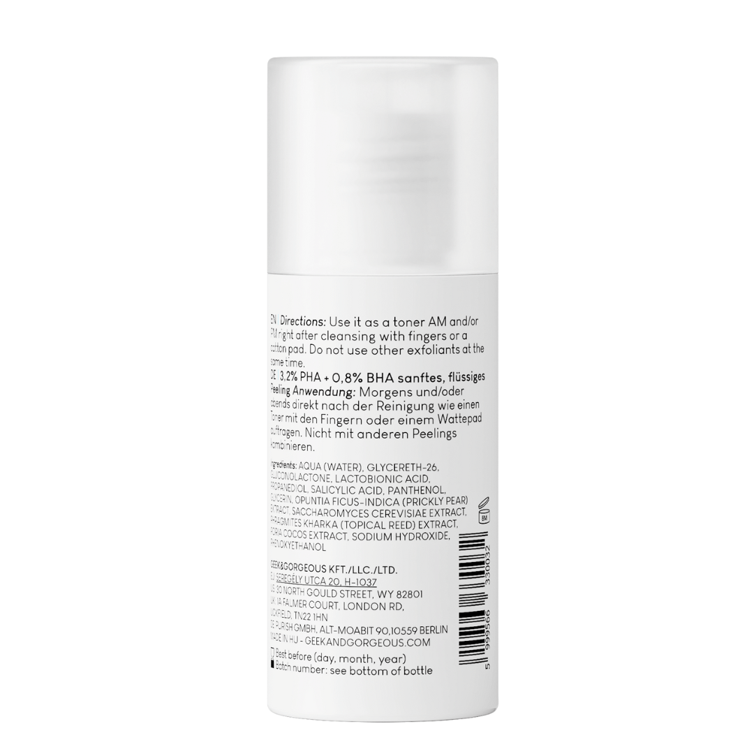 Geek & Gorgeous Calm Down Exfoliant Toner 30 mL Bottle Back