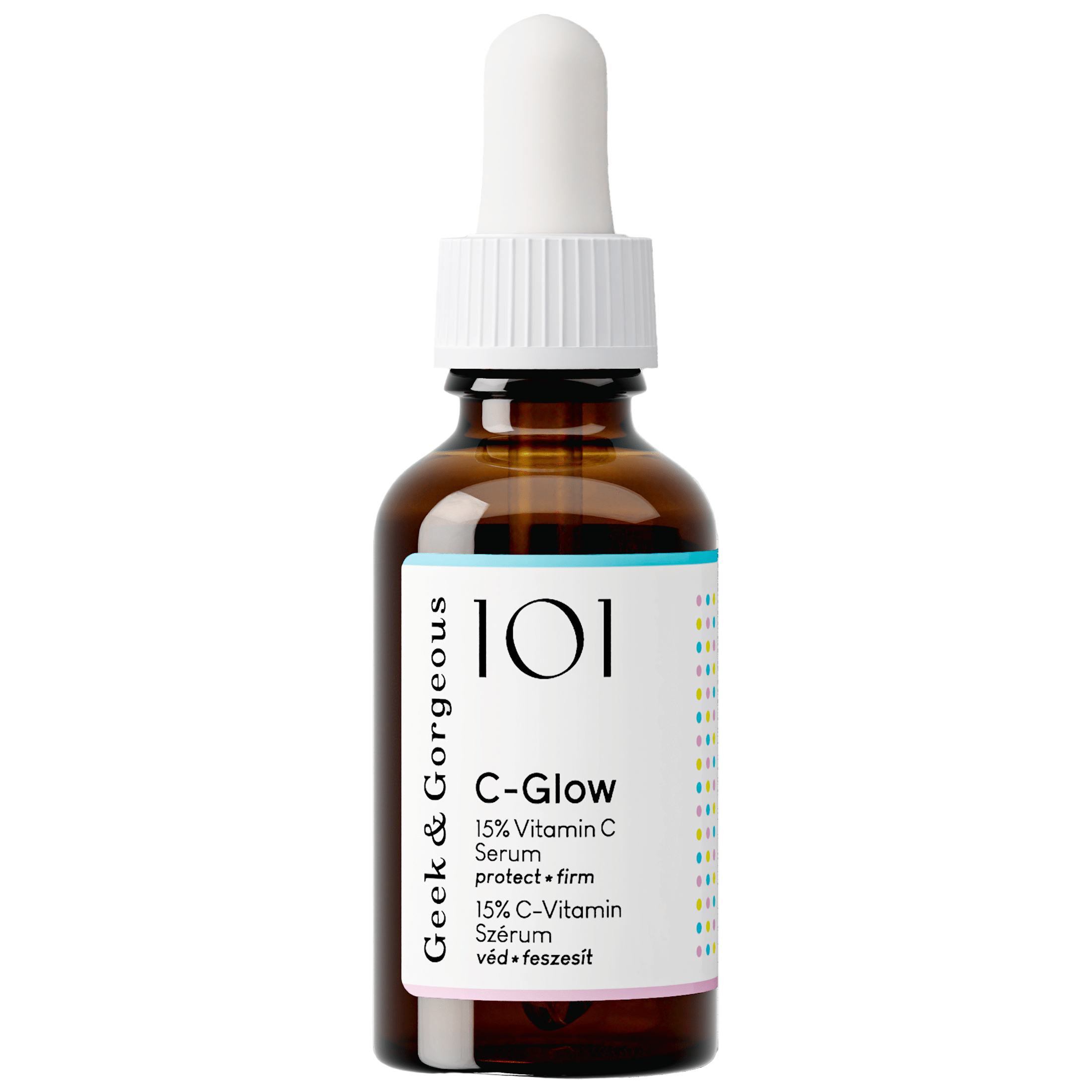 Bottle of Geek & Gorgeous C-Glow Vitamin C Serum on a white background