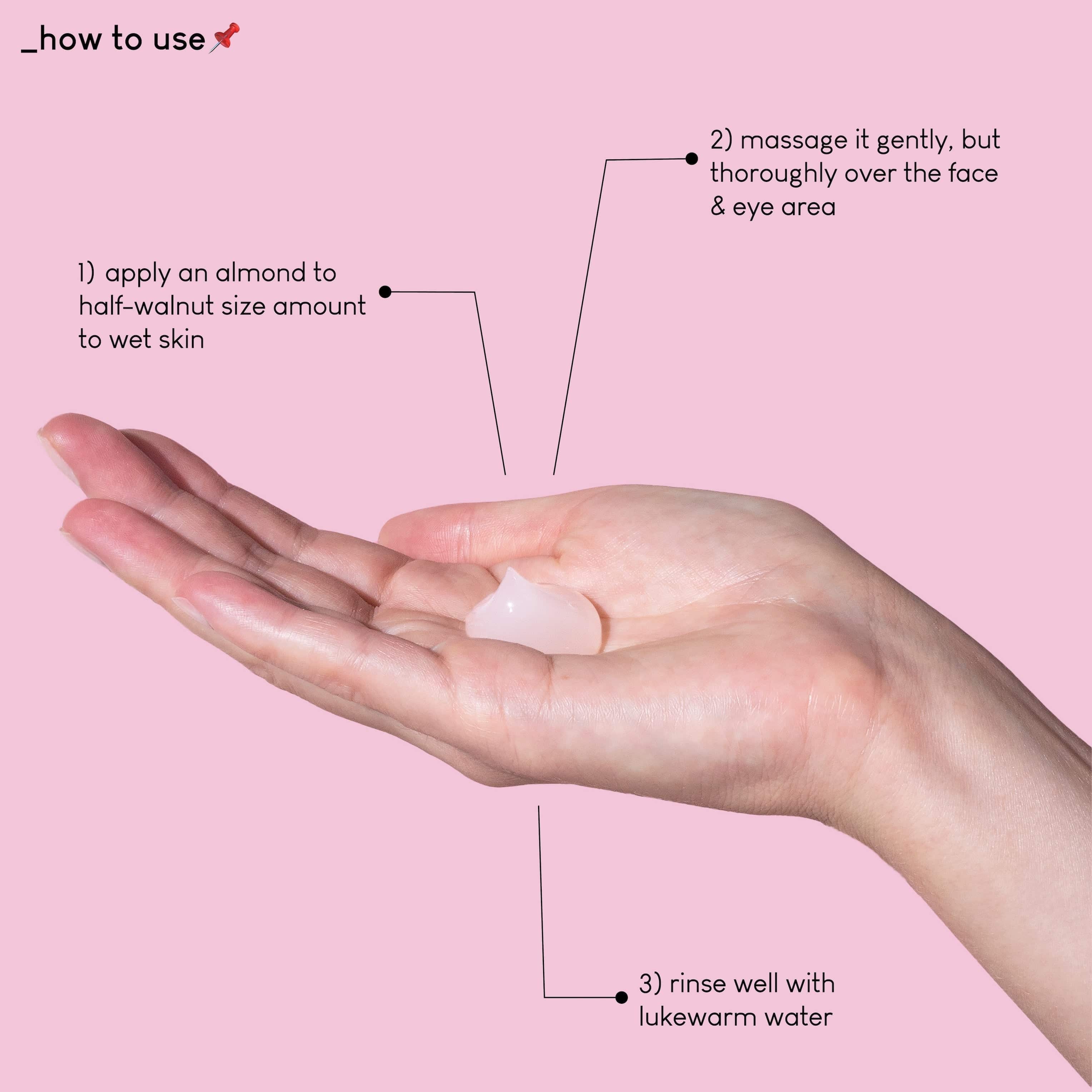 Hand holding a small amount of Geek & Gorgeous Jelly Joker with step-by-step instructions on a pink background