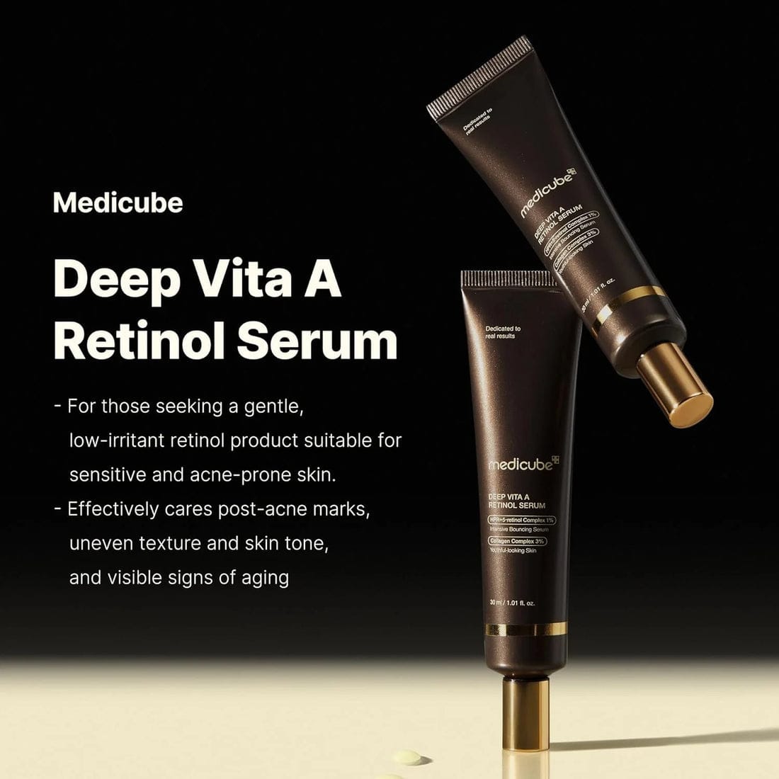 Medicube Deep Vita A Retinol Serum duo with benefits text - Disruptif Beauty