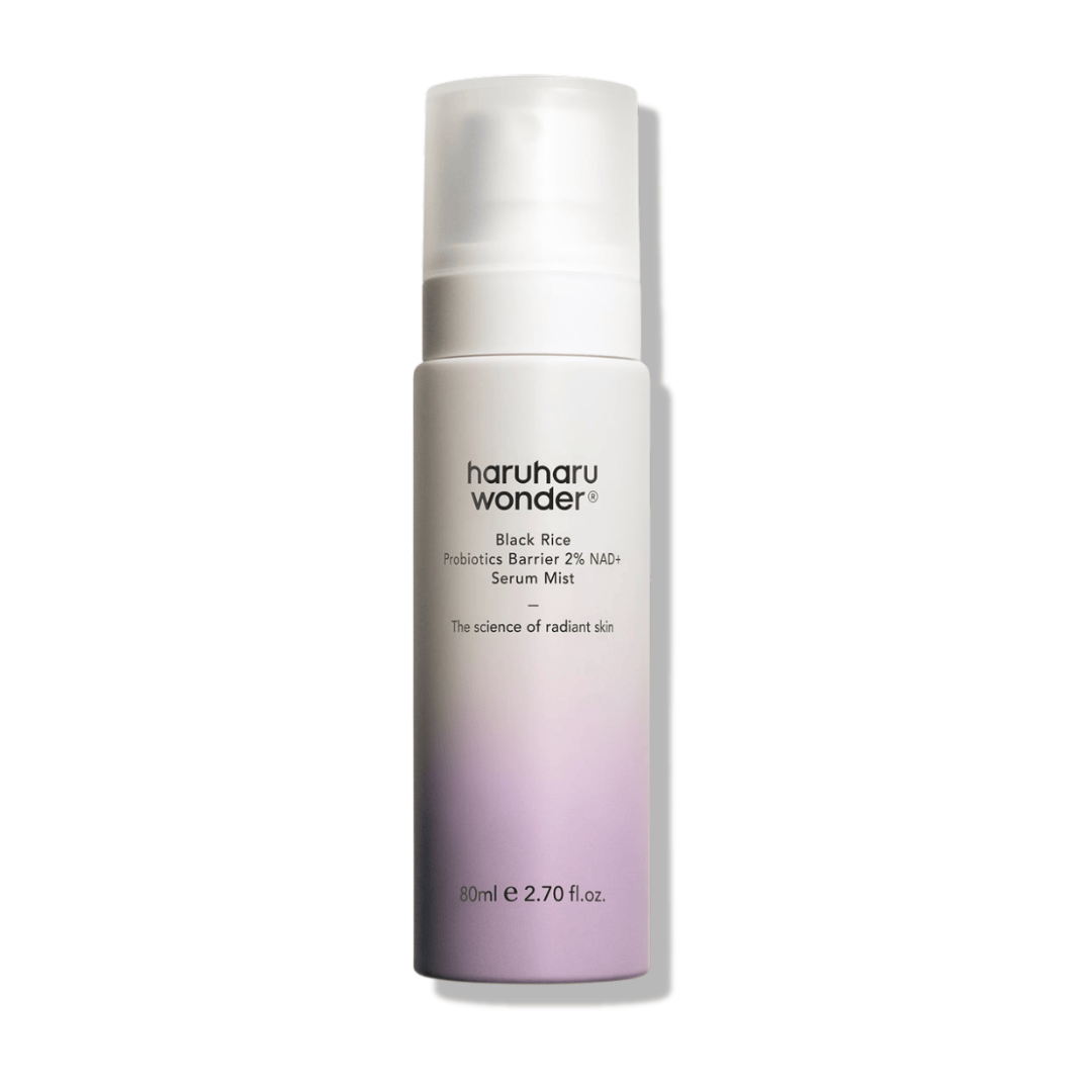 Haruharu Wonder PROBIOTICS BARRIER NAD+ serum mist bottle on a white background