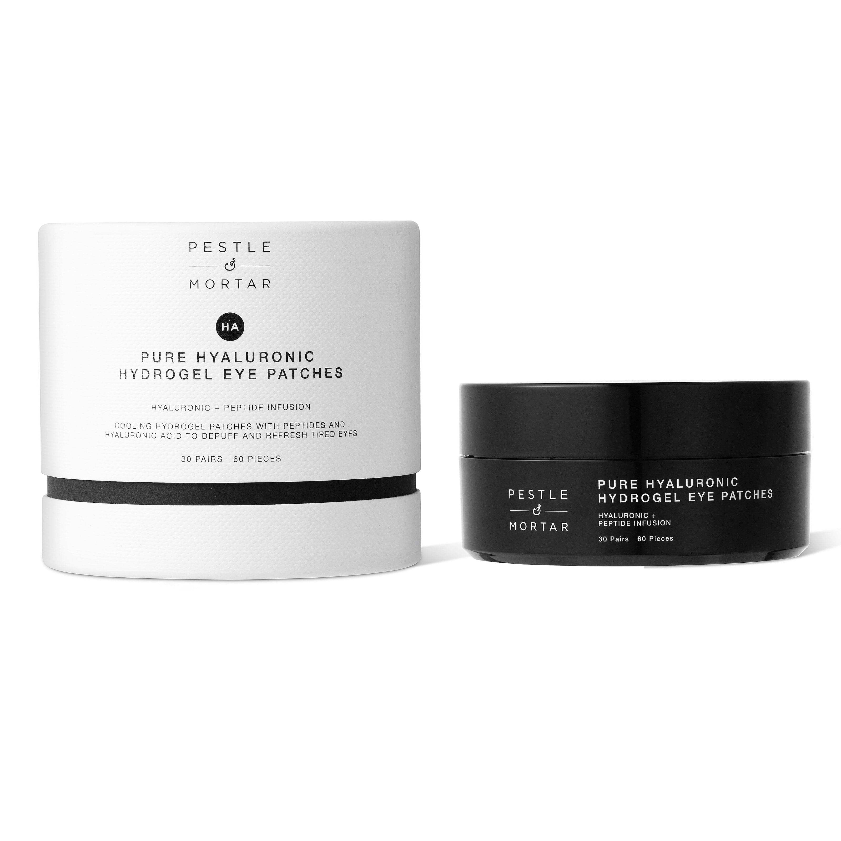 Two containers of Pestle & Mortar Pure Hyaluronic Hydrogel Eye Patches on a white background