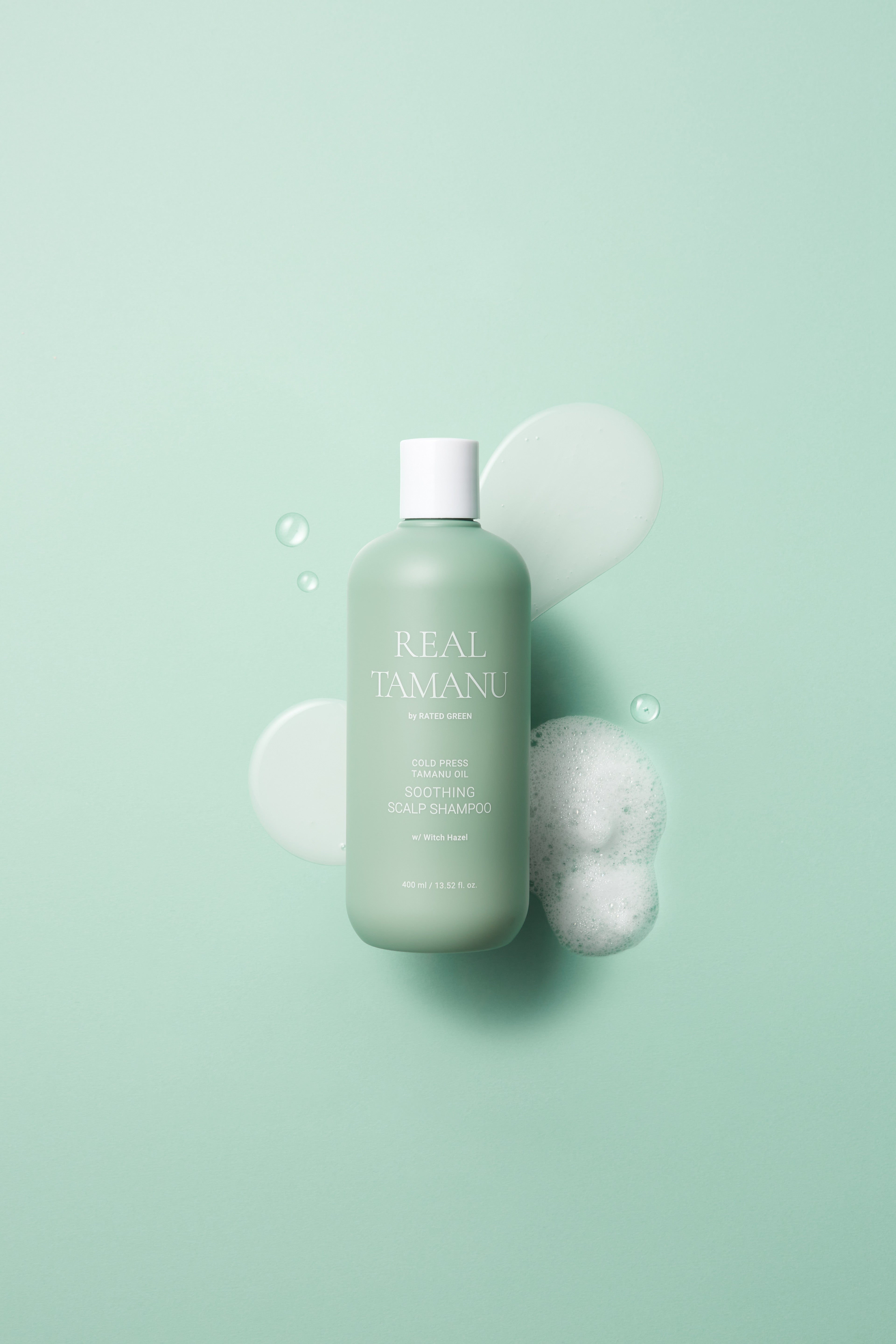 Rated Green Real Tamanu Soothing Scalp Shampoo Foam Background foam