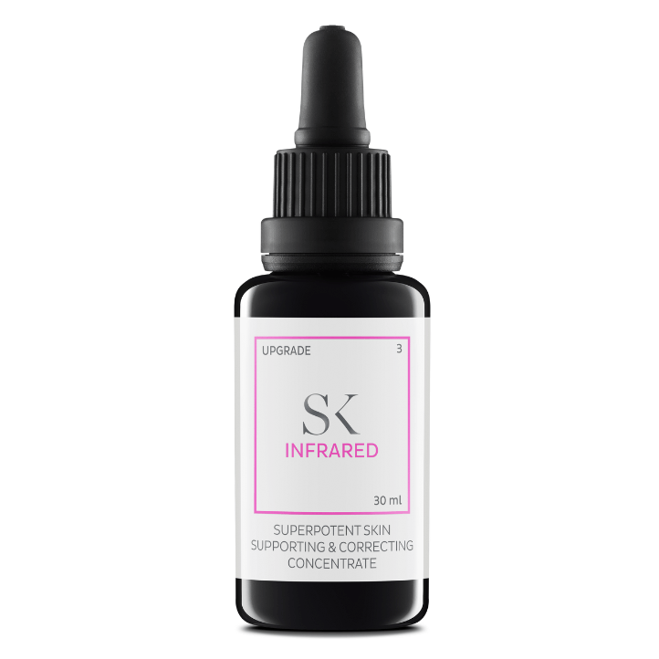 Skintegra Infrared serum bottle with white label on a white background