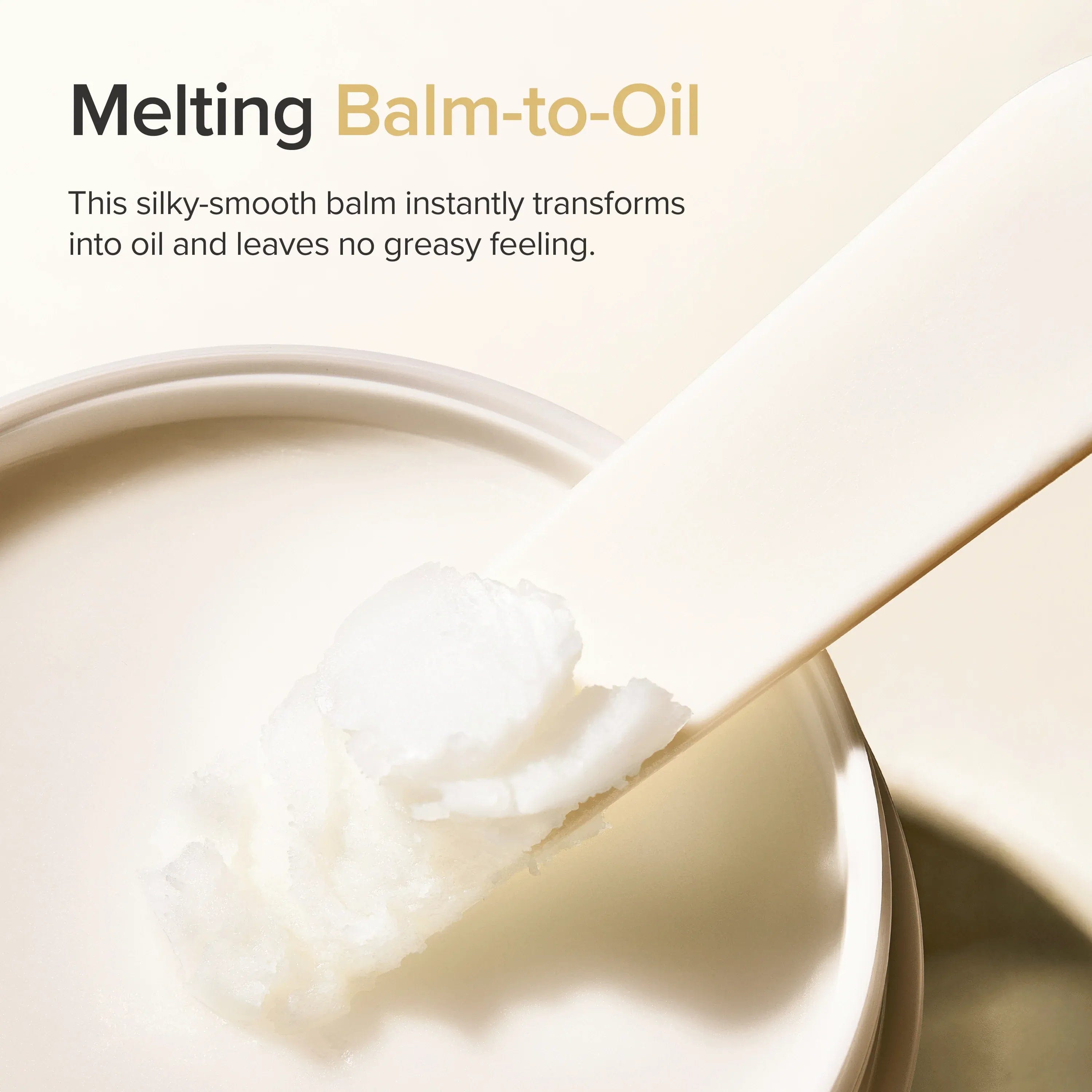 Balm-to-oil transformation with a spoon scooping out balm from a Beauty of Joseon Radiance Cleansing Balm container.